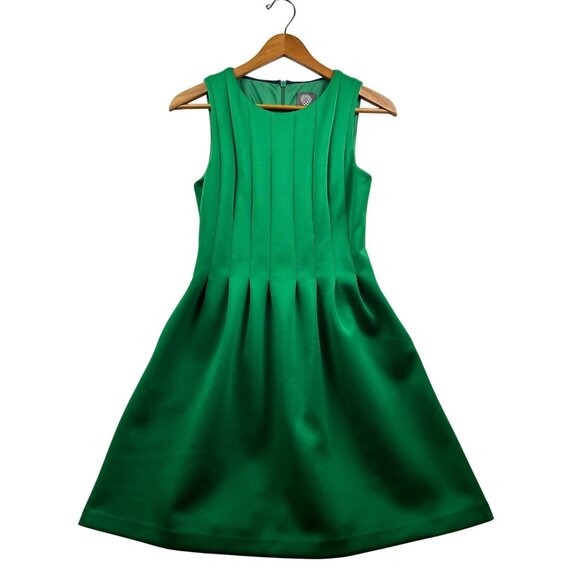 Vince Camuto Wedding Guest Glam Outfit Green Pleated Fit & Flare Dress Sz 4 - Picture 3 of 12